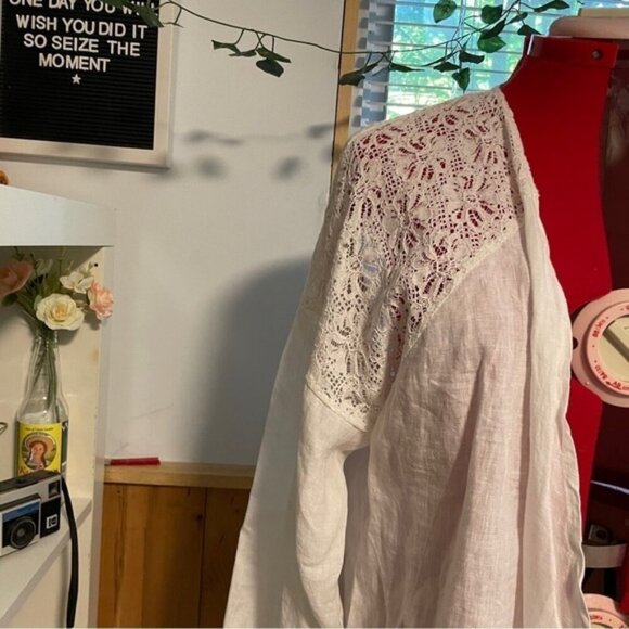 Bellambia White Linen Lace Blouse Open Cardigan Boho Minimalist Style Size 2X - Picture 6 of 9